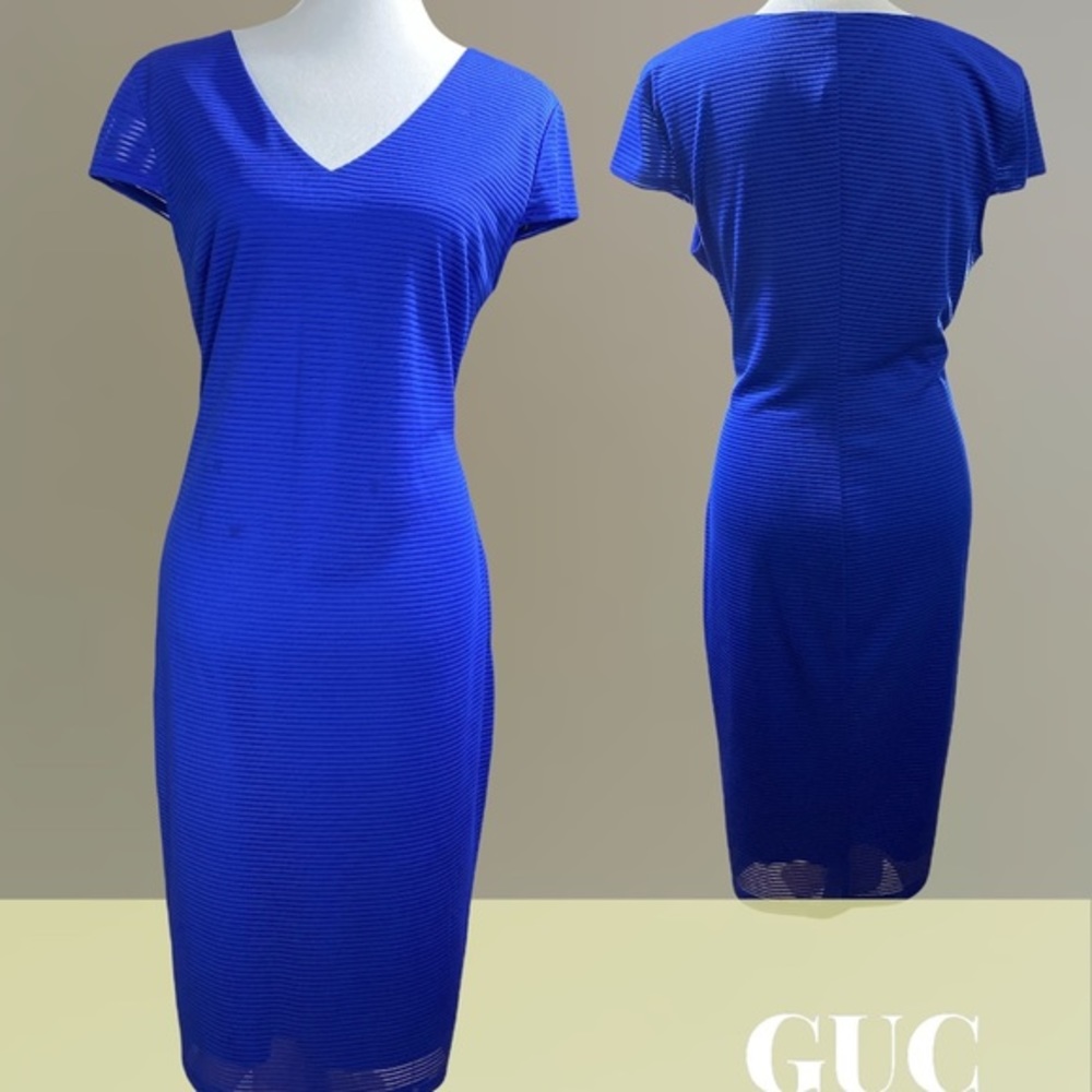 Short sleeve V neckline size zipper royal blue dress Sz 14